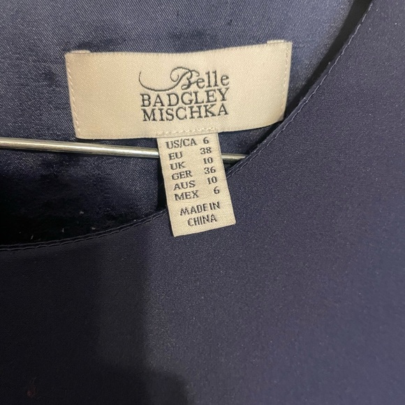 Belle Badgley Mischka Larissa Embroidered Dress Size 6 Navy Floral Hem - Picture 6 of 8